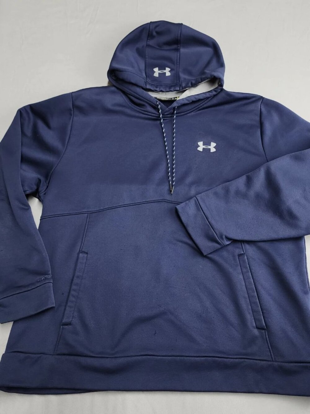 Under Armour Hoodie Mens 3XL Navy Blue Fleece Pullover Sweatshirt Logo - Picture 2 of 11